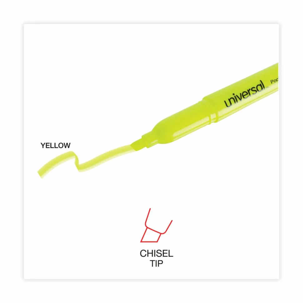 Pocket Highlighter Value Pack, Fluorescent Yellow Ink, Chisel Tip, Yellow Barrel, 36/Pack