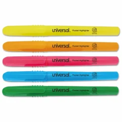 Pocket Highlighters, Assorted Ink Colors, Chisel Tip, Assorted Barrel Colors, 5/Set