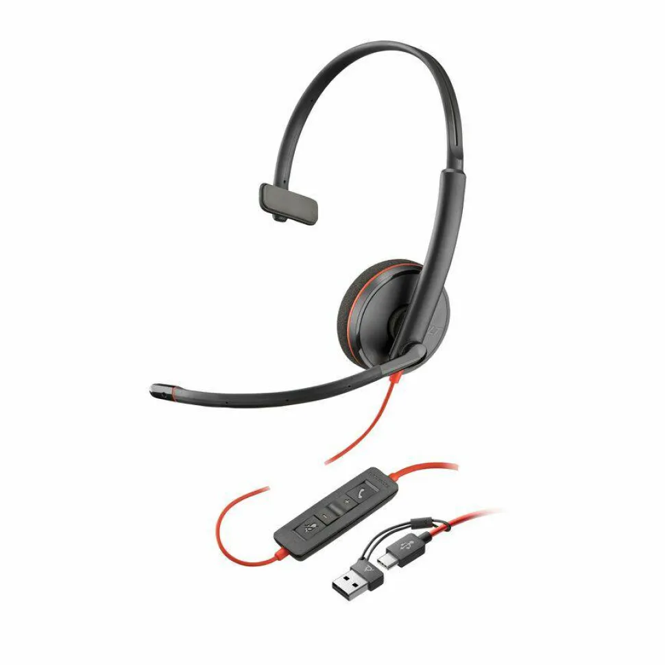 Poly Blackwire 3210 Monaural USB-C Headset +USBC/A Adapter