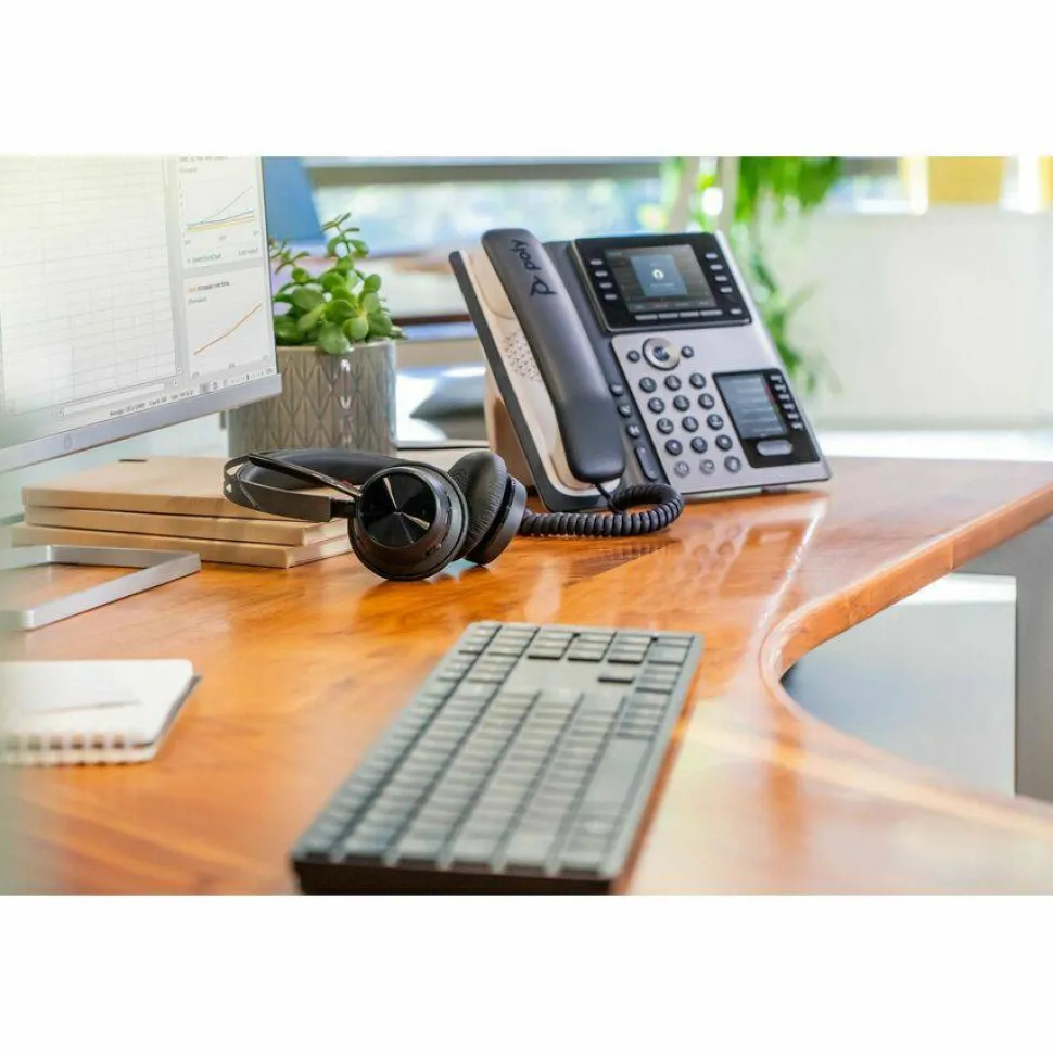 Poly Edge E450 IP Phone - Corded - Corded/Cordless - Bluetooth, NFC, Wi-Fi - 3 Multiple Conferencing - Desktop, Wall Mountable - White, Midnight Blue