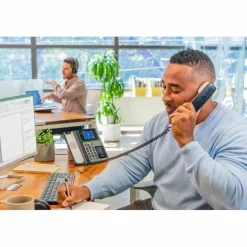 Poly Edge E450 IP Phone - Corded - Corded/Cordless - Bluetooth, NFC, Wi-Fi - 3 Multiple Conferencing - Desktop, Wall Mountable - White, Midnight Blue