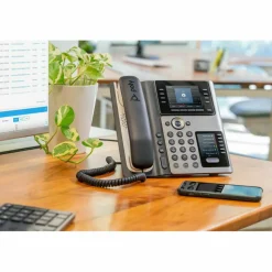 Poly Edge E450 IP Phone - Corded - Corded/Cordless - Bluetooth, NFC, Wi-Fi - 3 Multiple Conferencing - Desktop, Wall Mountable - White, Midnight Blue