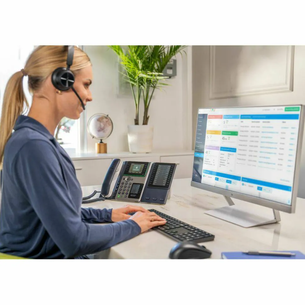 Poly Edge E450 IP Phone - Corded - Corded/Cordless - Bluetooth, NFC, Wi-Fi - 3 Multiple Conferencing - Desktop, Wall Mountable - White, Midnight Blue
