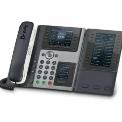 Poly Edge E450 IP Phone - Corded - Corded/Cordless - Bluetooth, NFC, Wi-Fi - 3 Multiple Conferencing - Desktop, Wall Mountable - White, Midnight Blue