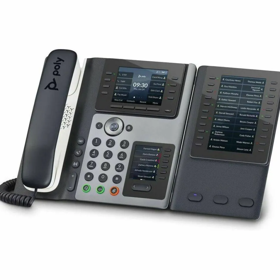 Poly Edge E450 IP Phone - Corded - Corded/Cordless - Bluetooth, NFC, Wi-Fi - 3 Multiple Conferencing - Desktop, Wall Mountable - White, Midnight Blue