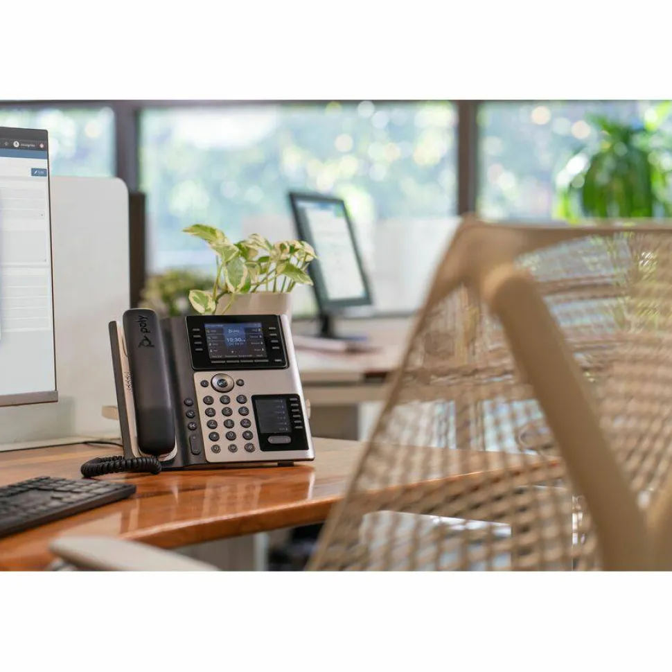 Poly Edge E450 IP Phone - Corded - Corded/Cordless - Bluetooth, NFC, Wi-Fi - 3 Multiple Conferencing - Desktop, Wall Mountable - White, Midnight Blue