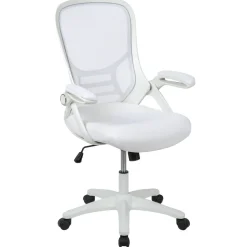 Porter High Back White Mesh Ergonomic Swivel Office Chair with White Frame and Flip-up Arms