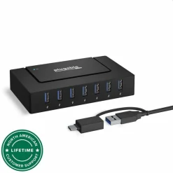 7 Port USB Charging Hub for Laptops with USB-C or USB 3.0
