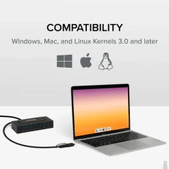 7 Port USB Charging Hub for Laptops with USB-C or USB 3.0