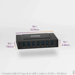 7 Port USB Charging Hub for Laptops with USB-C or USB 3.0