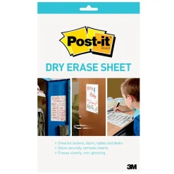 Post-it Dry Erase Sheets, 7 in x 11.3 in, 1 Pack, 3 Sheets/Pack, White, DEFSHEETS-3PK