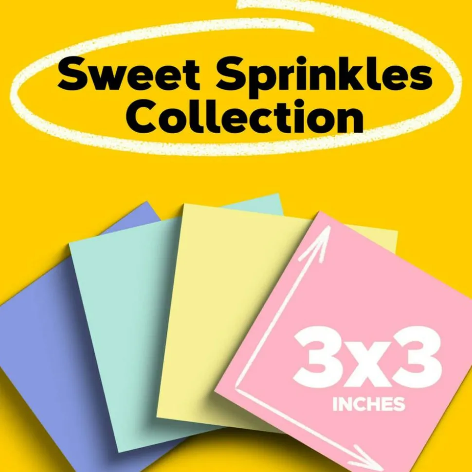 Post-it Greener 100% Recycled Paper Notes, 3 x 3 in, 24 Bulk Sticky Note Pads, 75 Sheets/Pad, School Supplies and Office Products, Sweet Sprinkles