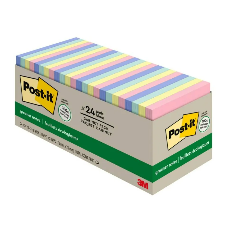 Post-it Greener 100% Recycled Paper Notes, 3 x 3 in, 24 Bulk Sticky Note Pads, 75 Sheets/Pad, School Supplies and Office Products, Sweet Sprinkles