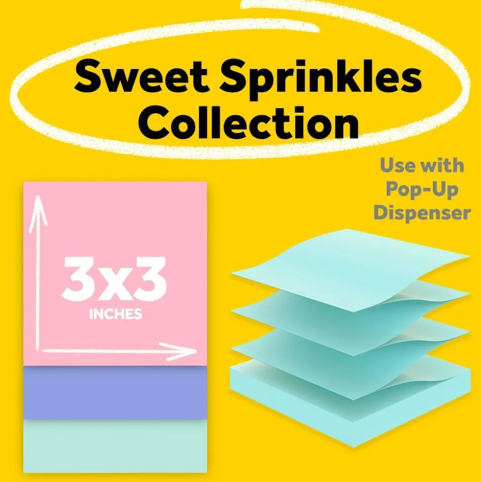 Post-it Greener Pop Up Notes, 3 in x 3 in, 18 Pads, 100 Sheets/Pad, Clean Removal, School and Office Supplies, Sticky Notes for Vertical Surfaces