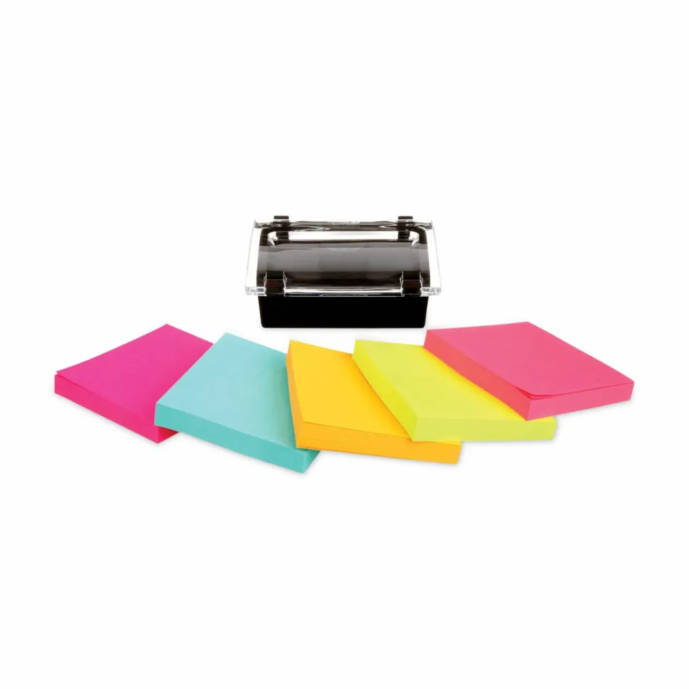 Post-it Note Dispenser, 3 x 3 in, 12 Sticky Note Pads, 90 Sheets/pad, Sticky Note Holder, Black Base, Clear Top, Classroom or Office Supplies