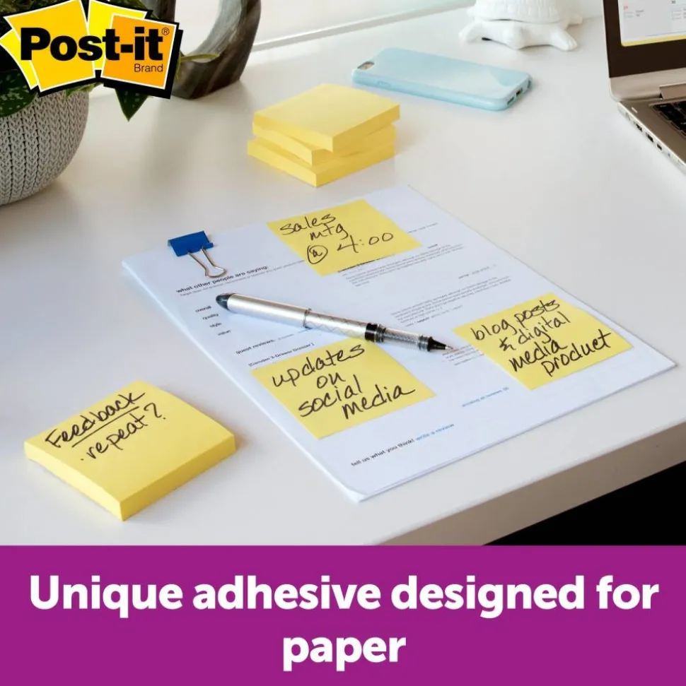 Post-it Notes, 3 in x 3 in, 24 Pads, 90 Sheets/Pad, Clean Removal, Canary Yellow