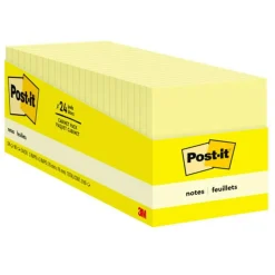 Post-it Notes, 3 in x 3 in, 24 Pads, 90 Sheets/Pad, Clean Removal, Canary Yellow