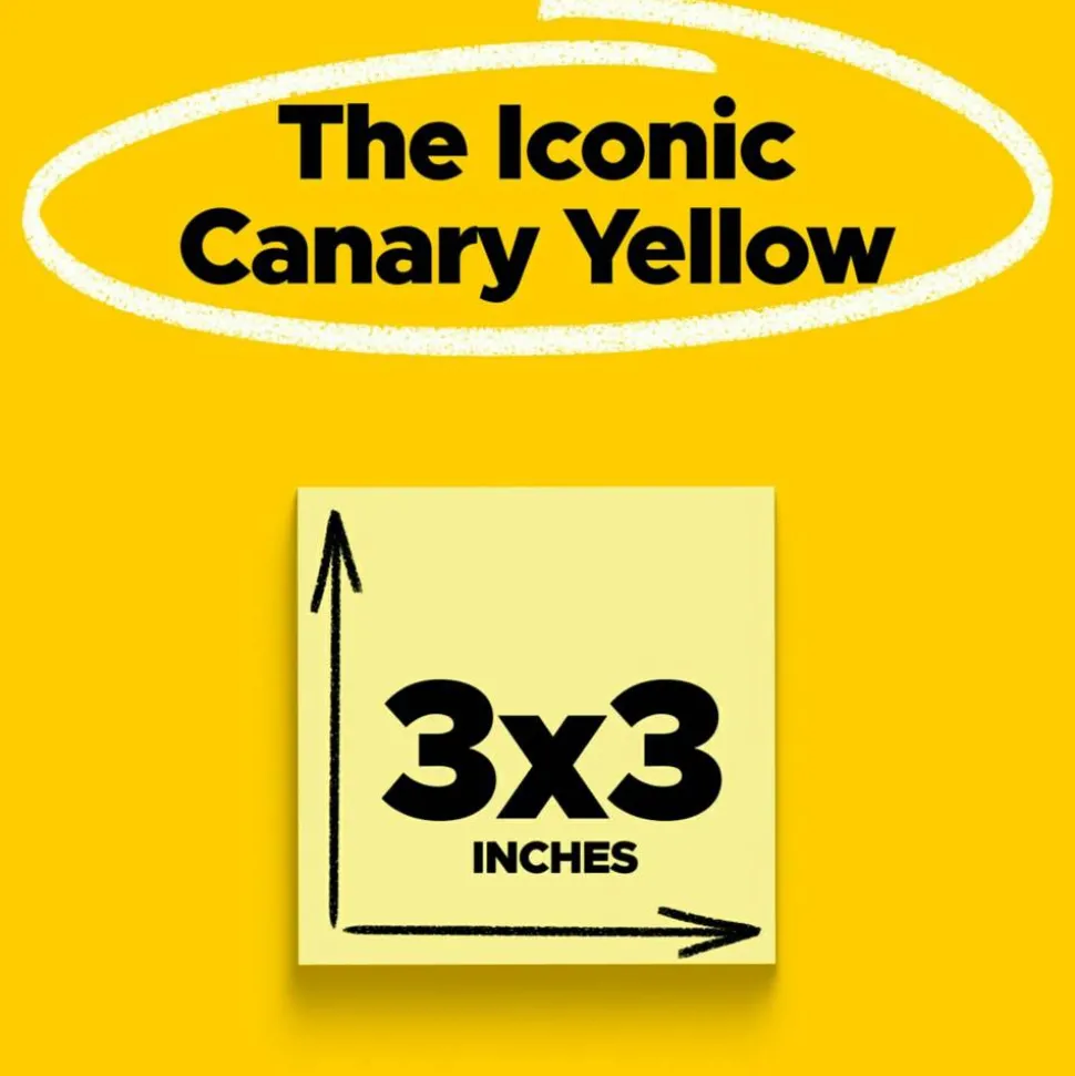 Post-it Notes, 3" x 3", 24 Bulk Note Pads, 100 Sheets/Pad, School Supplies & Office Products, The Iconic Canary Yellow Note, 65424VAD
