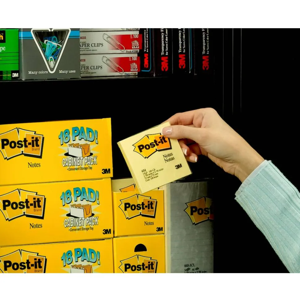 Post-it Notes, 3" x 3", Canary Yellow, 90 Sheets, Pack Of 18 Pads