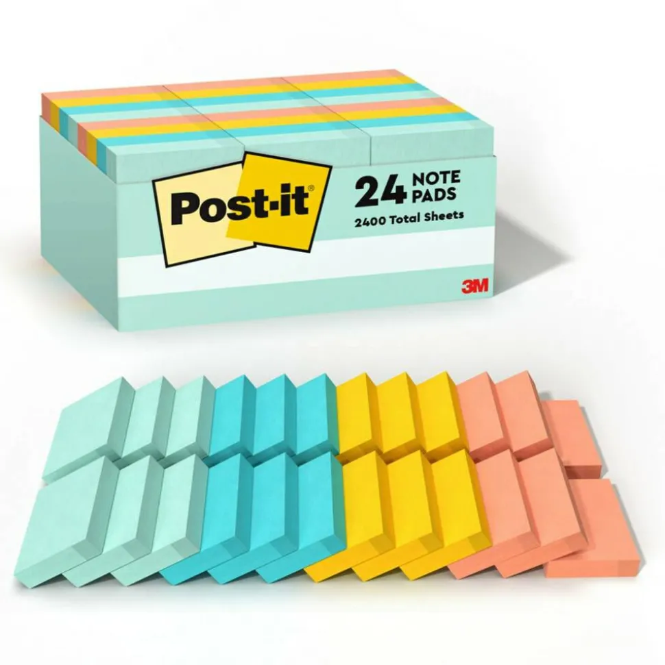 Post-it Notes, 1.38 x 1.88 in, 24 Bulk Mini Sticky Note Pads, 100 Sheets/Pad, School Supplies and Office Products, Beachside Café