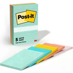 Post-it Notes, 4 x 6 in, 5 Lined Sticky Note Pads, 100 Sheets/Pad, School Supplies and Office Products, Beachside Café