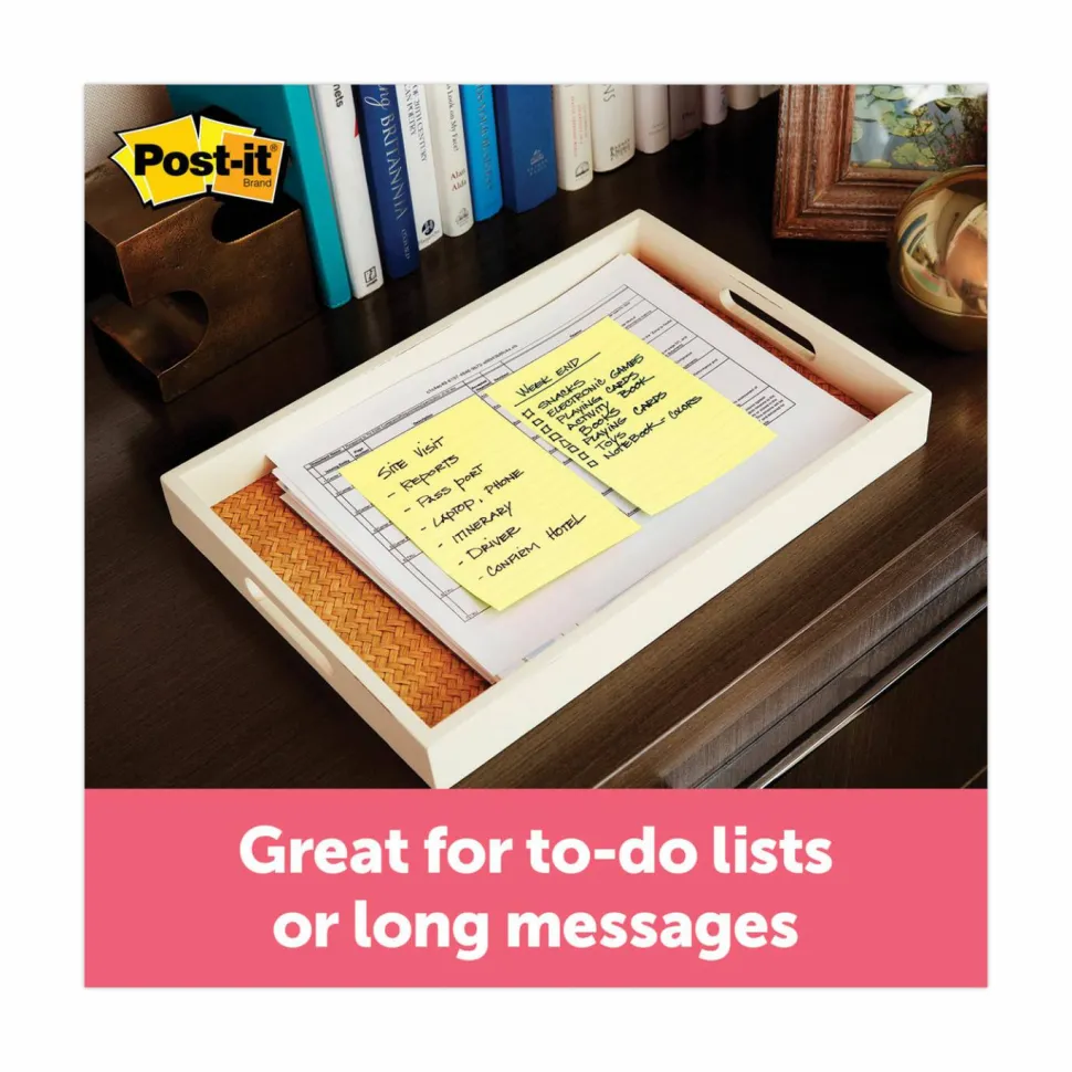 Post-it Notes, 4 x 6 in, 12 Lined Sticky Note Pads, 100 Sheets/Pad, School Supplies and Office Products, The Iconic Canary Yellow Note