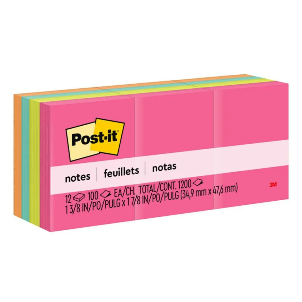 Post-it Notes, 1.38 x 1.88 in, 12 Mini Sticky Note Pads, 100 Sheets/Pad, School Supplies and Office Products, Poptimistic
