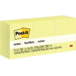 Post-it Notes, 1.38 x 1.88 in, 12 Mini Sticky Note Pads, 100 Sheets/Pad, School Supplies and Office Products, The Iconic Canary Yellow Note