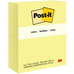 Post-it Notes, 3 x 5 in, 12 Sticky Note Pads, 100 Sheets/Pad, School Supplies and Office Products, The Iconic Canary Yellow