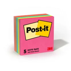 Post-it Notes, 3 x 3 in, 5 Sticky Note Pads, 100 Sheets/Pad, School Supplies and Office Products, Poptimistic