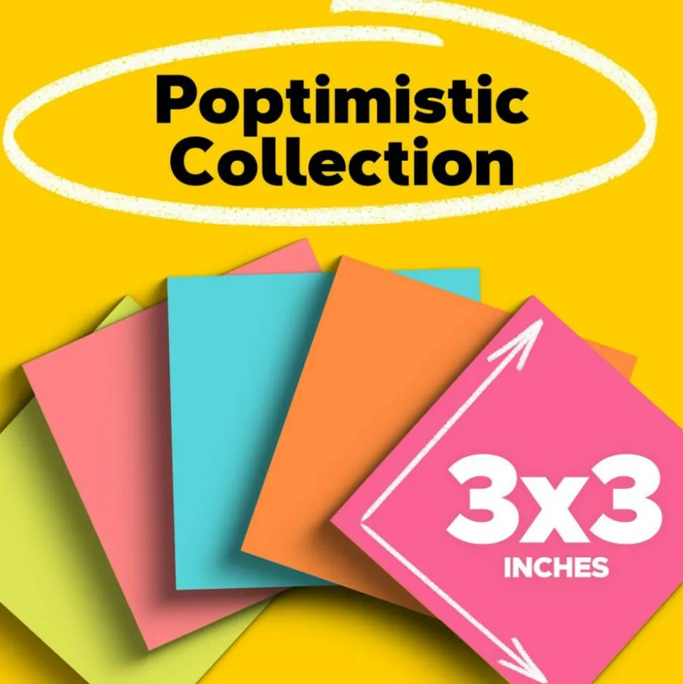 Post-it Notes, 3 x 3 in, 5 Sticky Note Pads, 100 Sheets/Pad, School Supplies and Office Products, Poptimistic