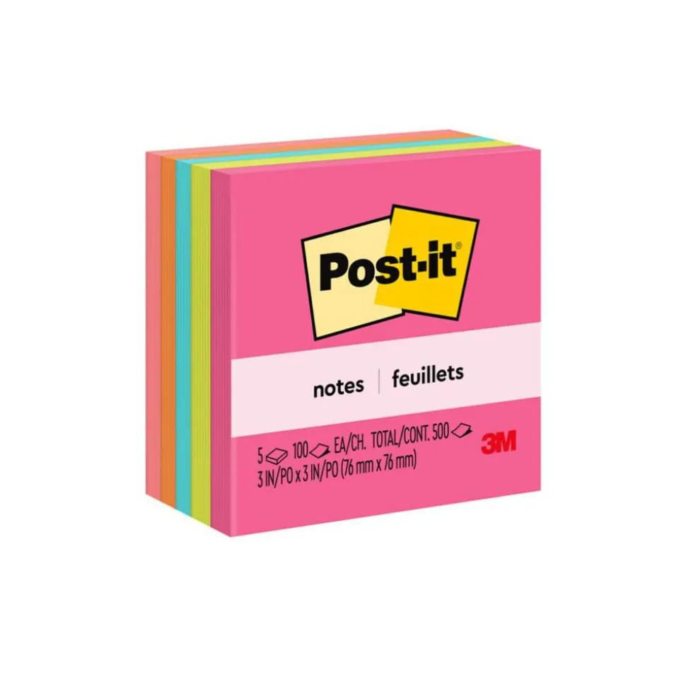 Post-it Notes, 3 x 3 in, 5 Sticky Note Pads, 100 Sheets/Pad, School Supplies and Office Products, Poptimistic