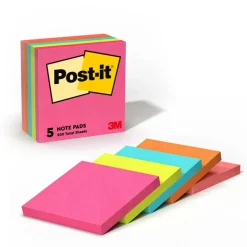 Post-it Notes, 3 x 3 in, 5 Sticky Note Pads, 100 Sheets/Pad, School Supplies and Office Products, Poptimistic