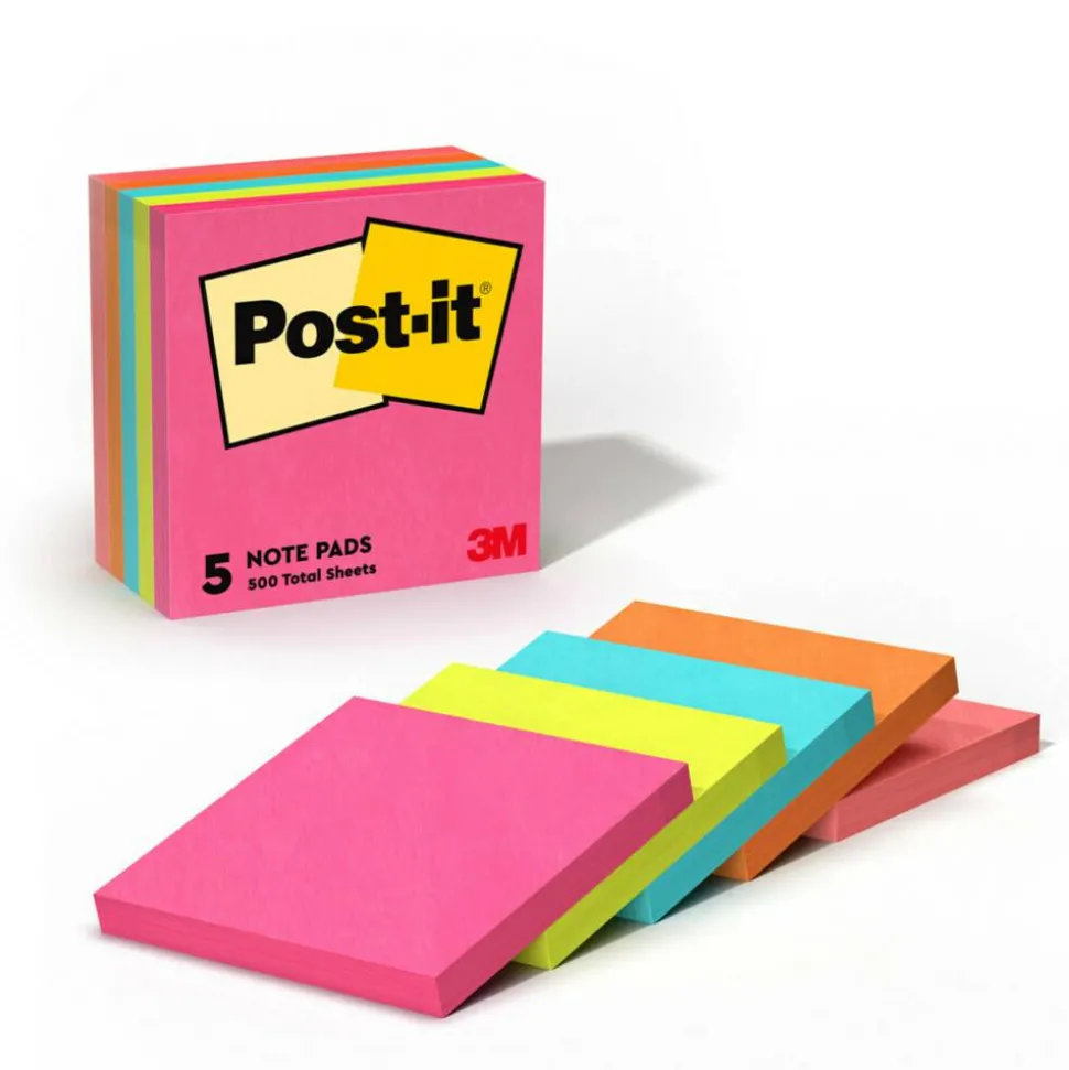 Post-it Notes, 3 x 3 in, 5 Sticky Note Pads, 100 Sheets/Pad, School Supplies and Office Products, Poptimistic