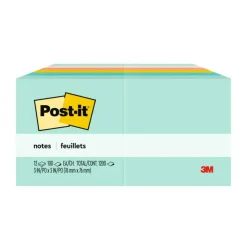Post-it Notes, 3 x 3 in, 12 Sticky Note Pads, 100 Sheets/Pad, School Supplies and Office Products, Beachside Café
