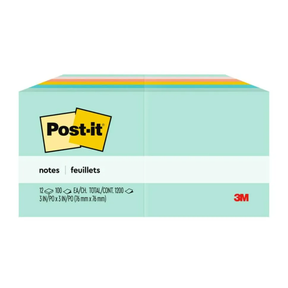 Post-it Notes, 3 x 3 in, 12 Sticky Note Pads, 100 Sheets/Pad, School Supplies and Office Products, Beachside Café
