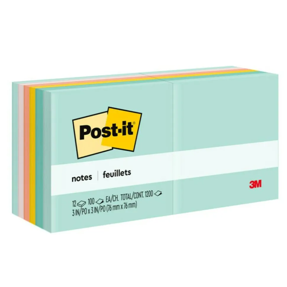 Post-it Notes, 3 x 3 in, 12 Sticky Note Pads, 100 Sheets/Pad, School Supplies and Office Products, Beachside Café