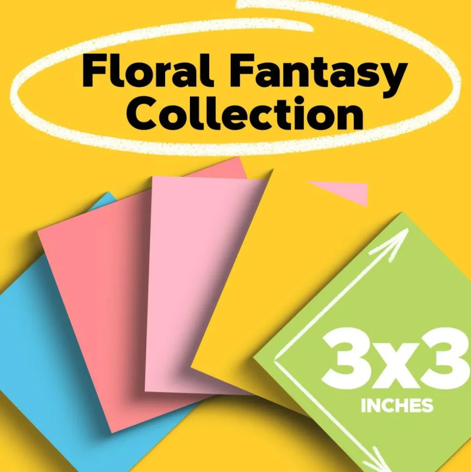 Post-it Notes, 3 x 3 in, 18 Sticky Note Pads, 100 Sheets/Pad, School Supplies and Office Products, Floral Fantasy