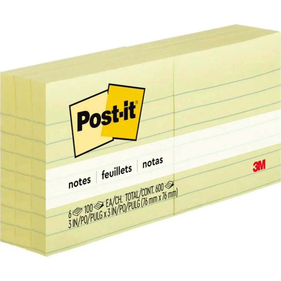 Post-it Notes, 3 x 3 in, 6 Sticky Note Pads, 100 Sheets/Pad, School Supplies and Office Products, The Iconic Canary Yellow Note