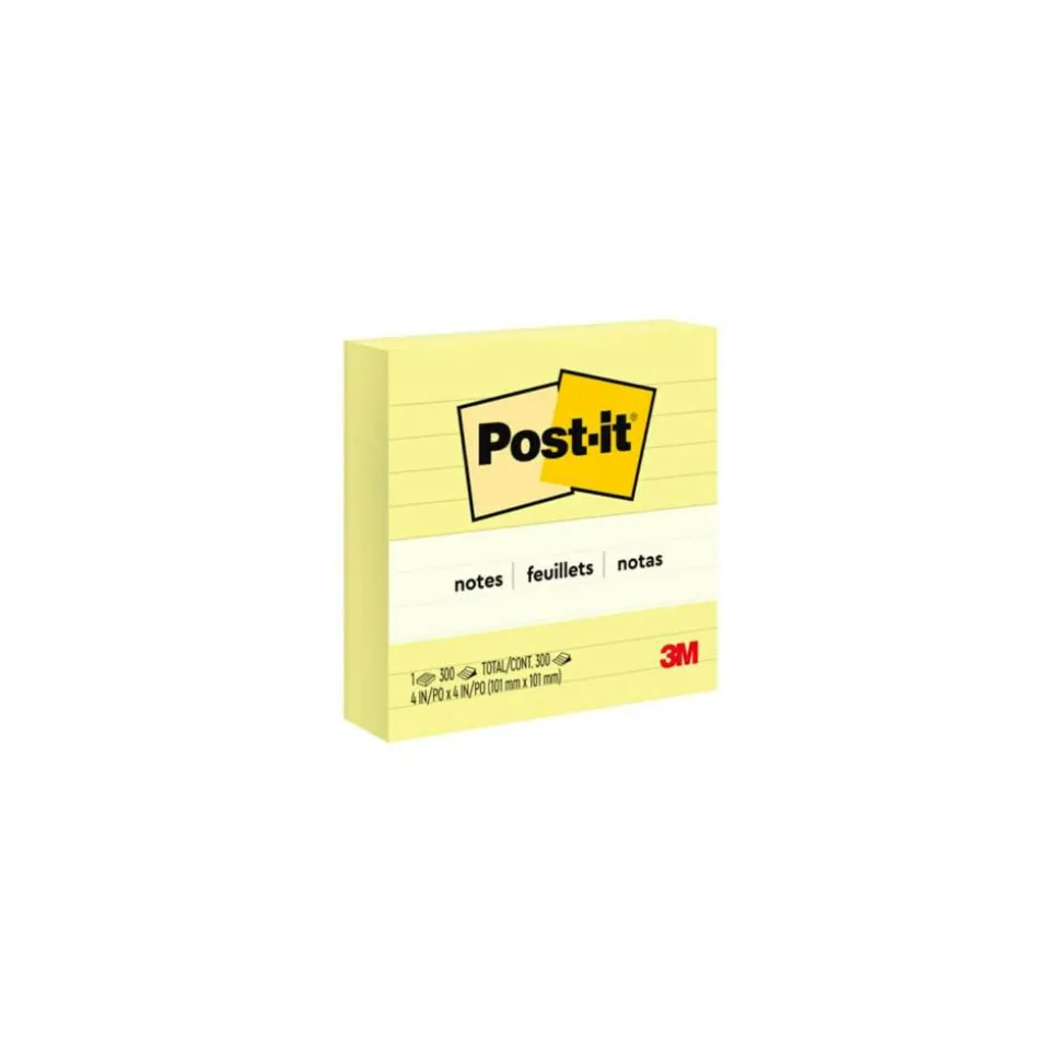 Post-it Notes, Lined, 4" x 4", Canary Yellow, 300 Sheets, Pack Of 1 Pad