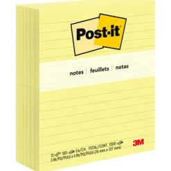 Post-it Original Lined Notes, Canary Yellow, 3