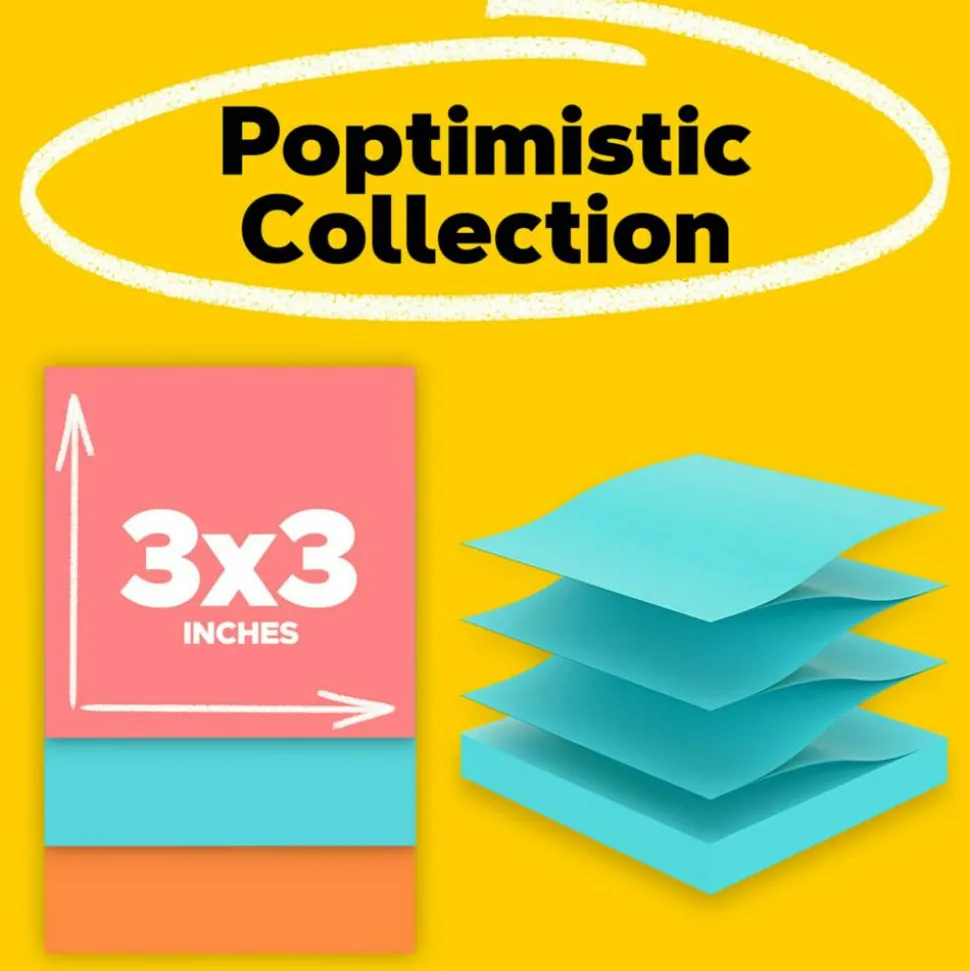 Post-it Pop Up Notes, 3 in x 3 in, 12 Pads, 100 Sheets/Pad, Clean Removal, School Supplies and Office Products, Sticky Notes for Vertical Surfaces