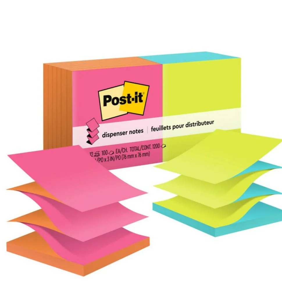 Post-it Pop Up Notes, 3 x 3 in, 12 Sticky Note Pads, 100 Sheets/Pad, School Supplies, Accordion Sticky Notes Works with Pop Up Dispenser, Poptimistic
