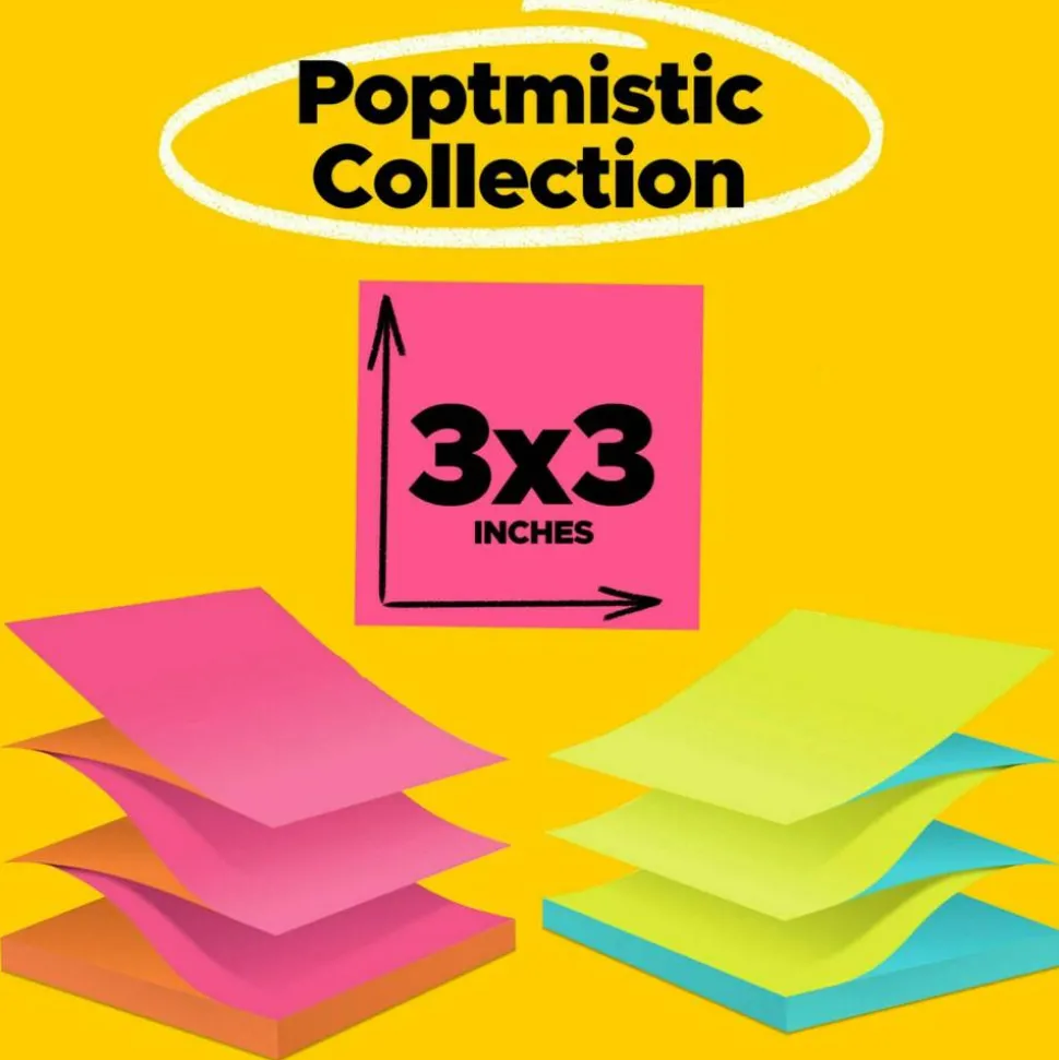 Post-it Pop Up Notes, 3 x 3 in, 12 Sticky Note Pads, 100 Sheets/Pad, School Supplies, Accordion Sticky Notes Works with Pop Up Dispenser, Poptimistic