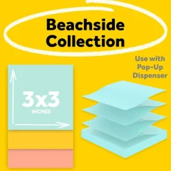 Post-it Pop Up Notes, 3 x 3 in, 12 Sticky Note Pads, 100 Sheets/Pad, School Supplies and Office Products, Accordion Sticky Notes, Beachside Café