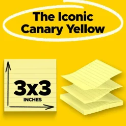 Post-it Pop Up Notes, 3 x 3 in, 6 Lined Sticky Note Pads, 100 Sheets/Pad, Accordion Sticky Notes Works with Pop Up Dispenser, Canary Yellow