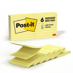 Post-it Pop Up Notes, 3 x 3 in, 6 Lined Sticky Note Pads, 100 Sheets/Pad, Accordion Sticky Notes Works with Pop Up Dispenser, Canary Yellow