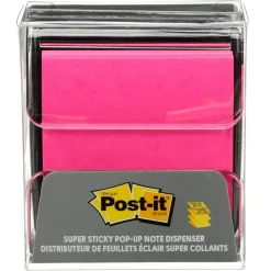 Post-it Pop Up Notes Dispenser, 3 in x 3 in, 1 Dispenser, 2 Pads, 45 Sheets/Pad, Black Base Clear Top, Sticky Notes Holder for Desk or Classroom