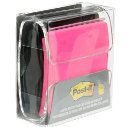 Post-it Pop Up Notes Dispenser, 3 in x 3 in, 1 Dispenser, 2 Pads, 45 Sheets/Pad, Black Base Clear Top, Sticky Notes Holder for Desk or Classroom
