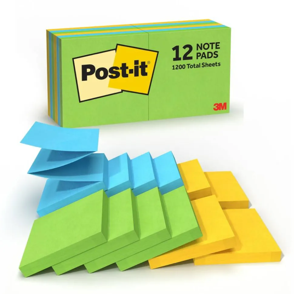 Post-it Pop-up Notes, 3 x 3 in, 12 Sticky Note Pads, 100 Sheets/Pad, School Supplies and Office Products, Accordion Sticky Notes, Floral Fantasy